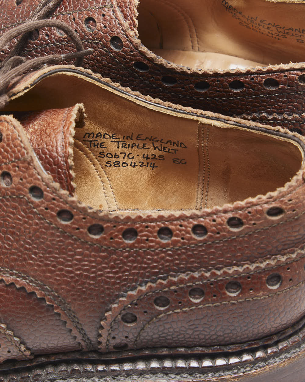 Grenson The Triple Welt Brown Leather Archie Made In England Derby Brogues - UK8