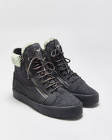 Guiseppe Zanotti Charcoal Wool Shearling High Top Coby Trainers - UK8