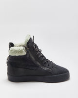 Guiseppe Zanotti Charcoal Wool Shearling High Top Coby Trainers - UK8