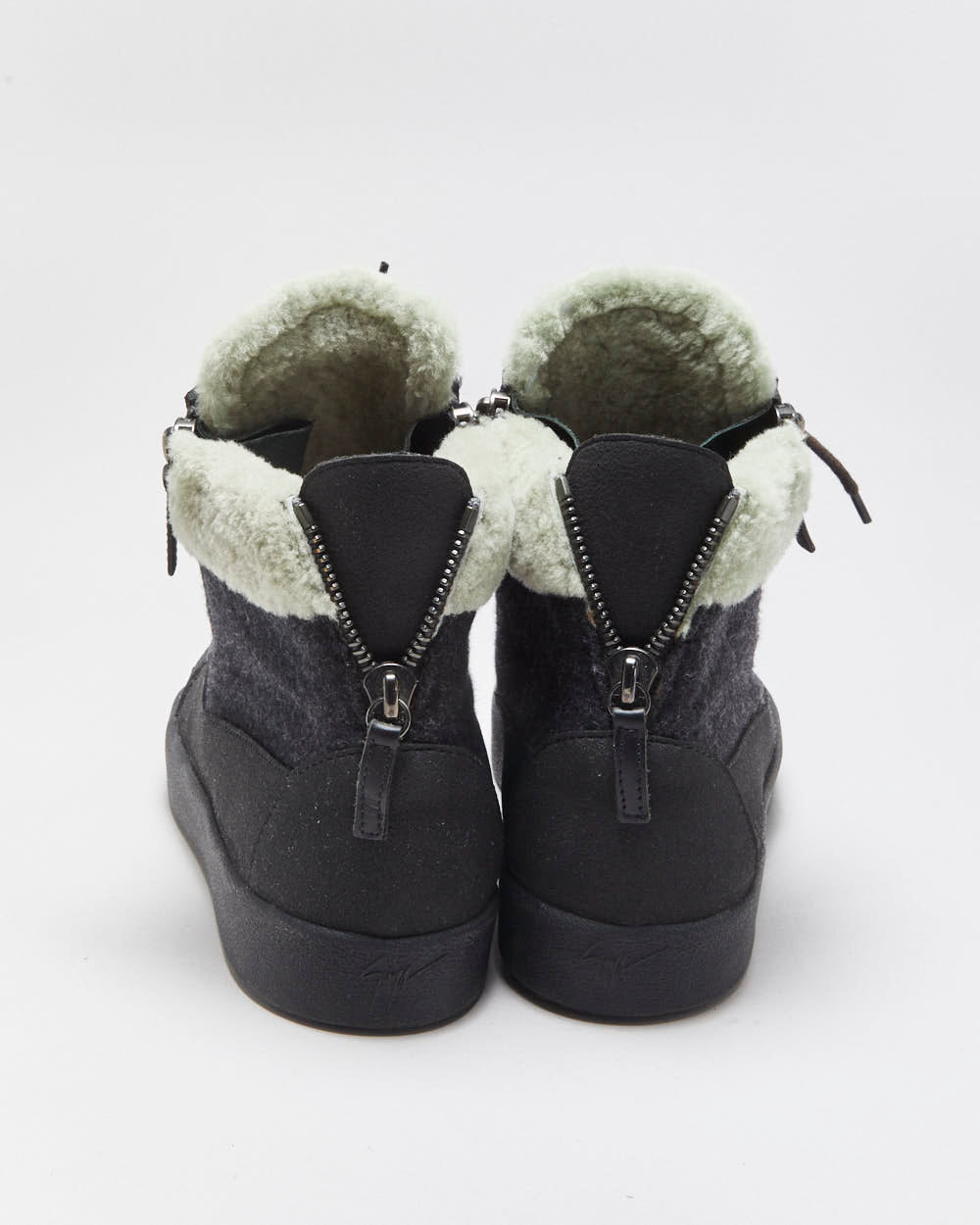 Guiseppe Zanotti Charcoal Wool Shearling High Top Coby Trainers - UK8