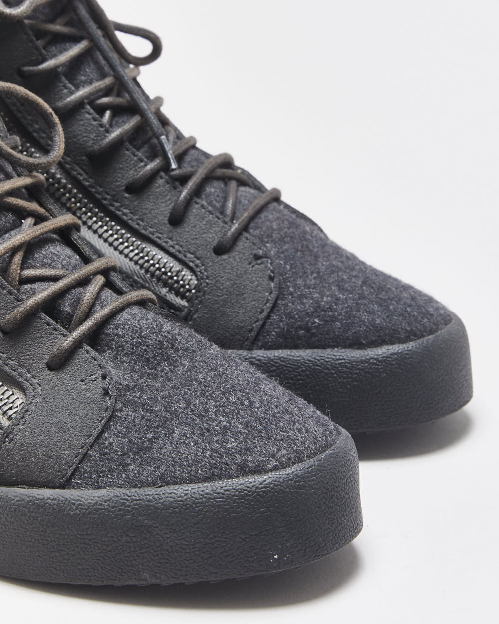 Guiseppe Zanotti Charcoal Wool Shearling High Top Coby Trainers - UK8