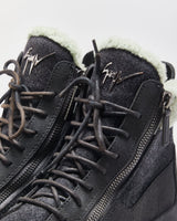 Guiseppe Zanotti Charcoal Wool Shearling High Top Coby Trainers - UK8