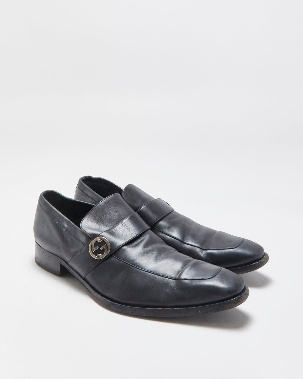 Vintage Y2K 00s Gucci Tom Ford Black Leather Pointed Toe GG Loafers - UK12