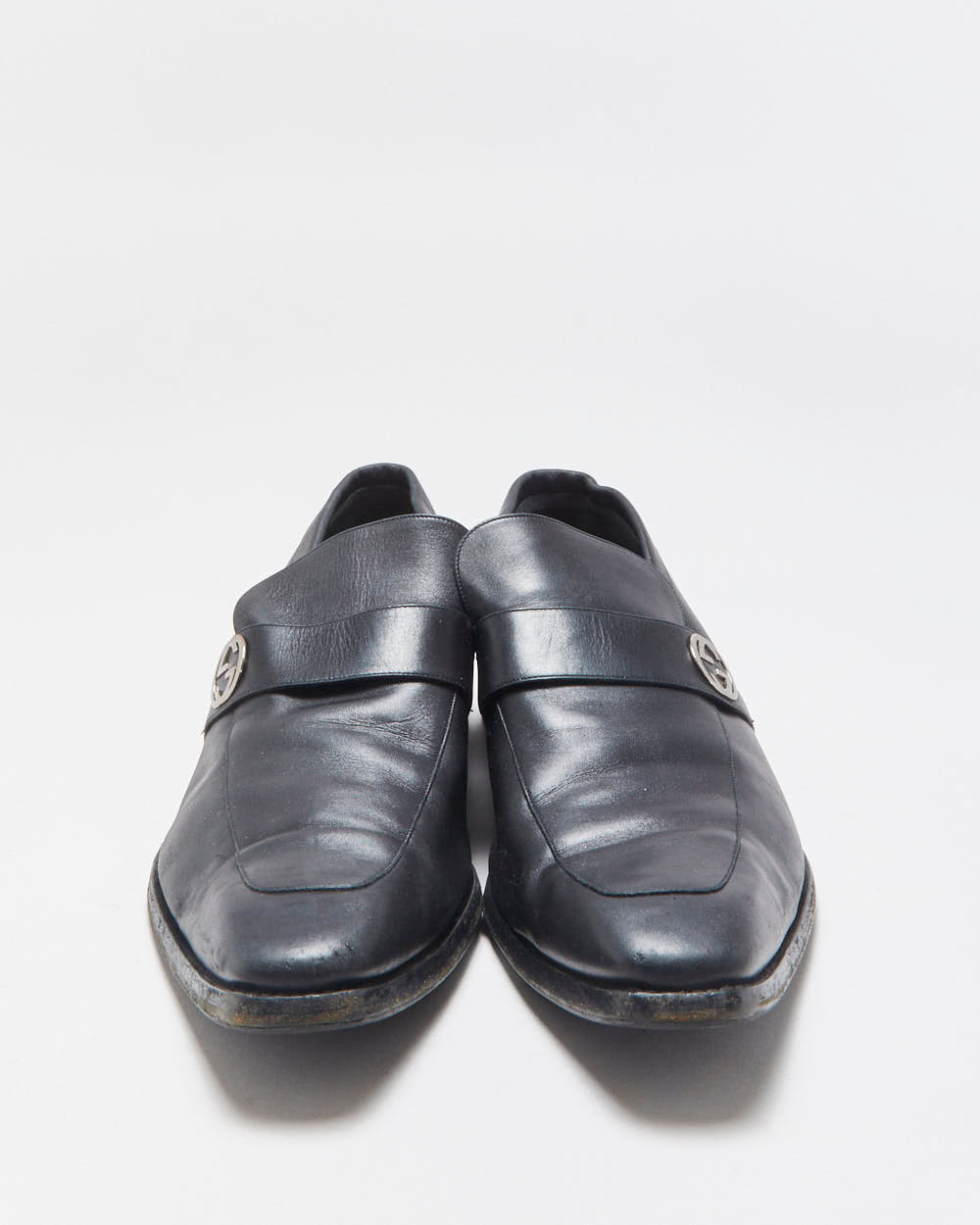 Vintage Y2K 00s Gucci Tom Ford Black Leather Pointed Toe GG Loafers - UK12