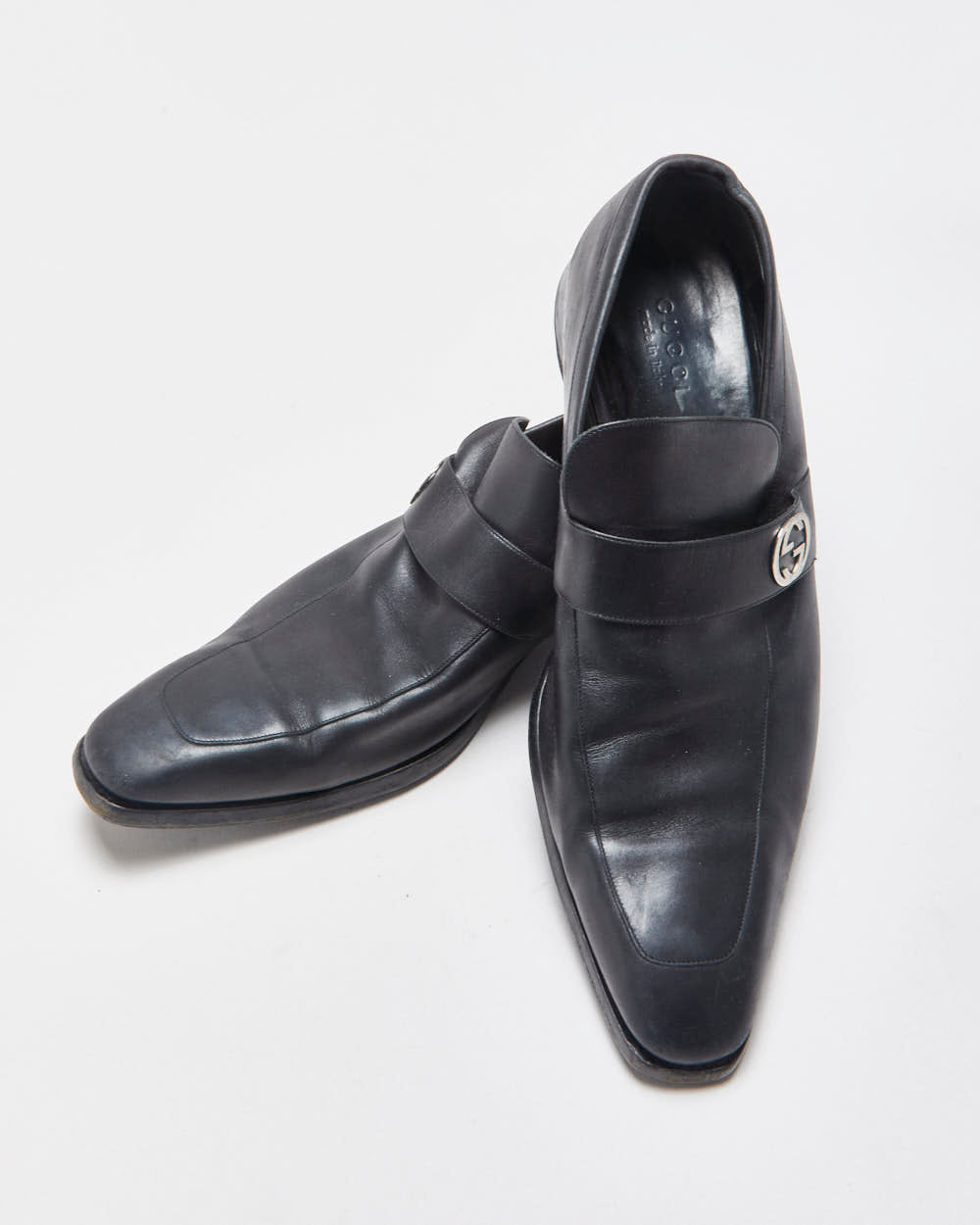 Vintage Y2K 00s Gucci Tom Ford Black Leather Pointed Toe GG Loafers - UK12