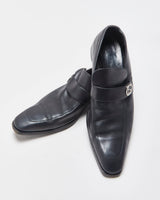 Vintage Y2K 00s Gucci Tom Ford Black Leather Pointed Toe GG Loafers - UK12