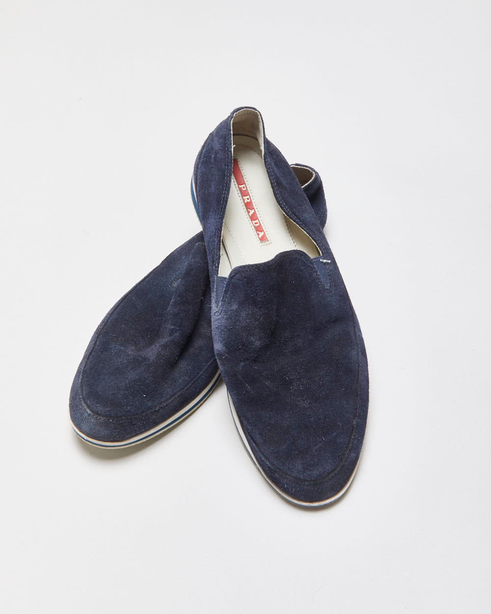 Prada Sport Navy Suede Slip-On Trainers - UK9.5