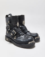 Vintage Harley Davidson Black Leather Chunky Buckle Biker Boots - UK9.5