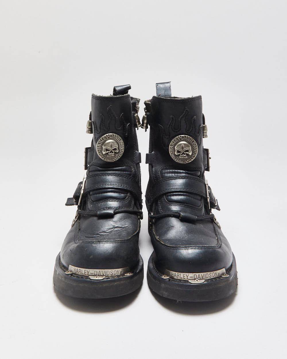 Vintage Harley Davidson Black Leather Chunky Buckle Biker Boots - UK9.5