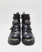 Vintage Harley Davidson Black Leather Chunky Buckle Biker Boots - UK9.5