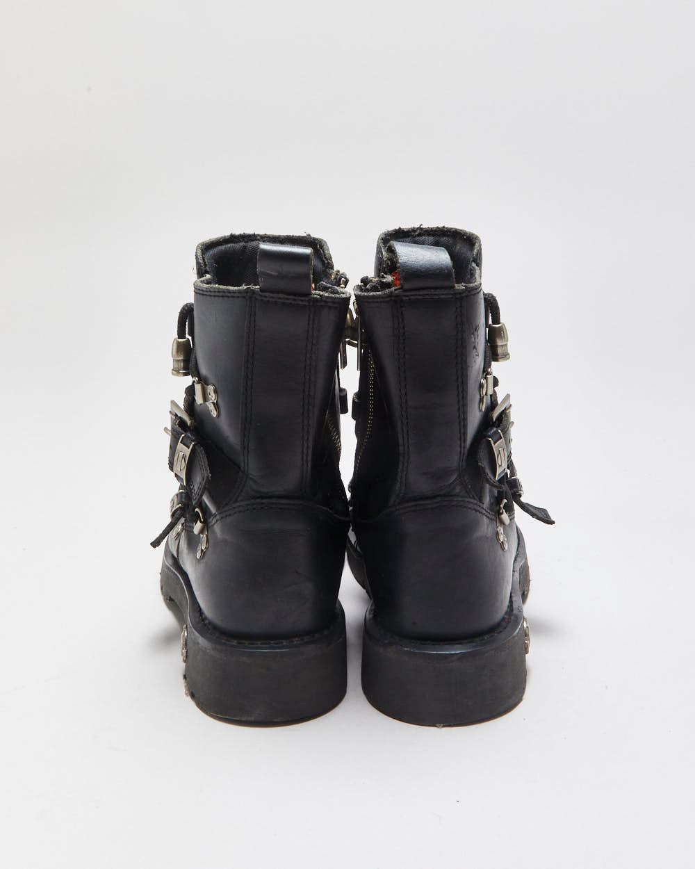 Vintage Harley Davidson Black Leather Chunky Buckle Biker Boots - UK9.5