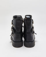 Vintage Harley Davidson Black Leather Chunky Buckle Biker Boots - UK9.5