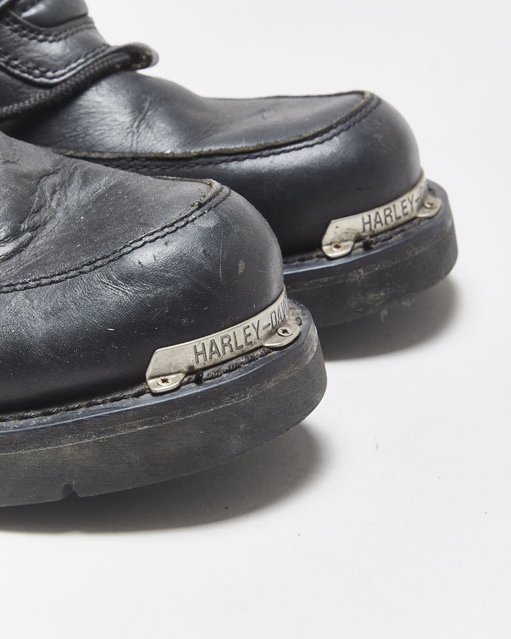 Vintage Harley Davidson Black Leather Chunky Buckle Biker Boots - UK9.5