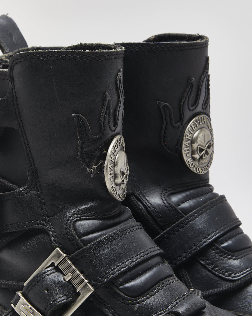 Vintage Harley Davidson Black Leather Chunky Buckle Biker Boots - UK9.5