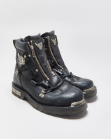 Vintage Harley Davidson Black Leather Chunky Double Zip Biker Boots - UK9