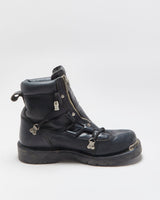 Vintage Harley Davidson Black Leather Chunky Double Zip Biker Boots - UK9