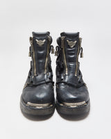 Vintage Harley Davidson Black Leather Chunky Double Zip Biker Boots - UK9