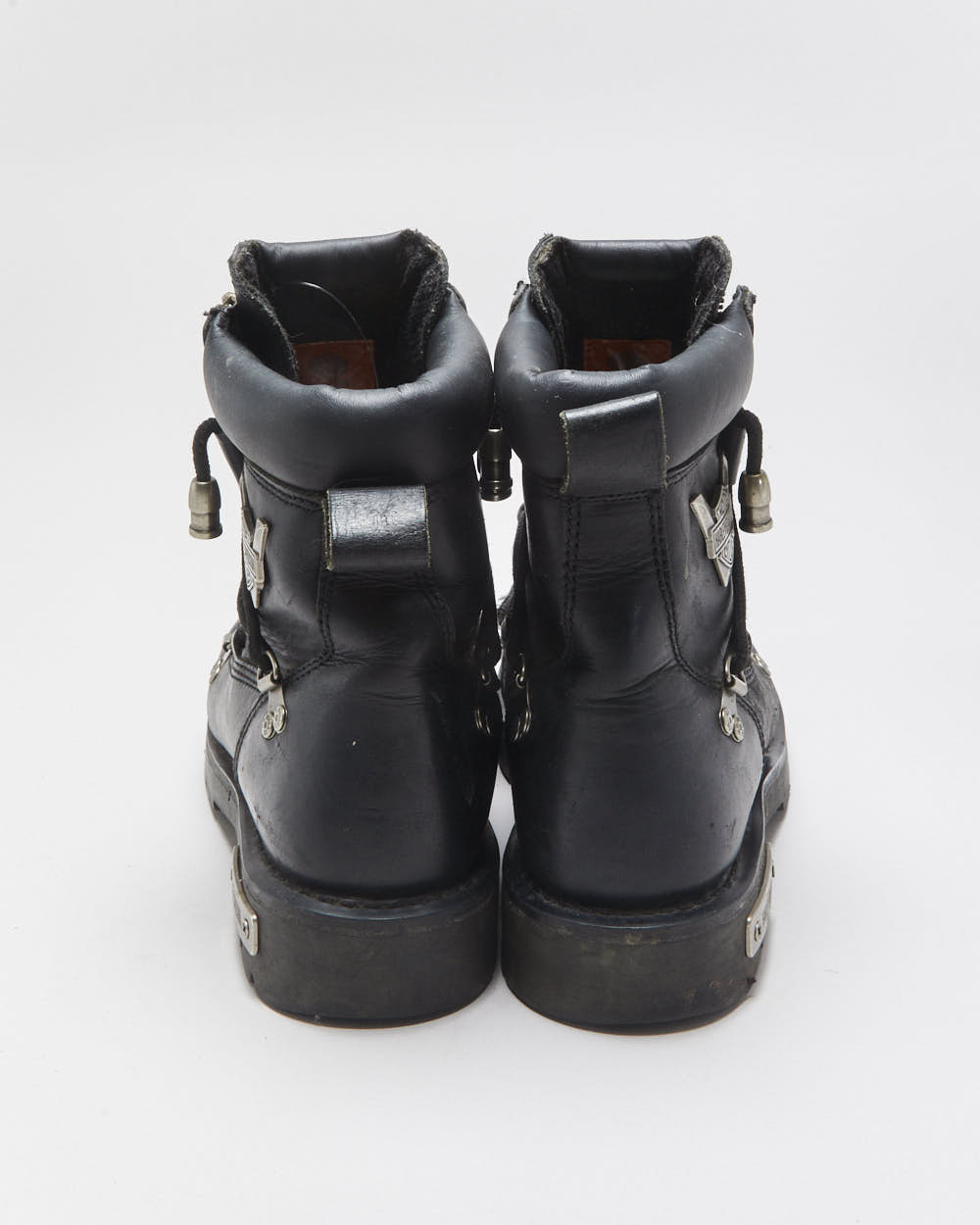 Vintage Harley Davidson Black Leather Chunky Double Zip Biker Boots - UK9