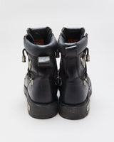 Vintage Harley Davidson Black Leather Chunky Double Zip Biker Boots - UK9