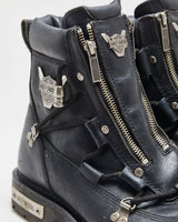 Vintage Harley Davidson Black Leather Chunky Double Zip Biker Boots - UK9