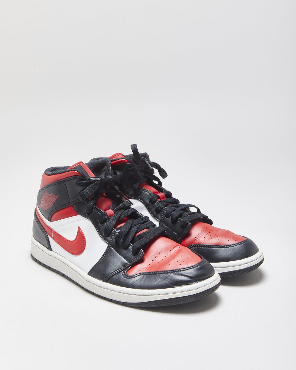 2022 Nike Air Jordan 1 Mid 'Bred Toe' Black/Fire Red/White Trainers - UK10
