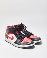 2022 Nike Air Jordan 1 Mid 'Bred Toe' Black/Fire Red/White Trainers - UK10