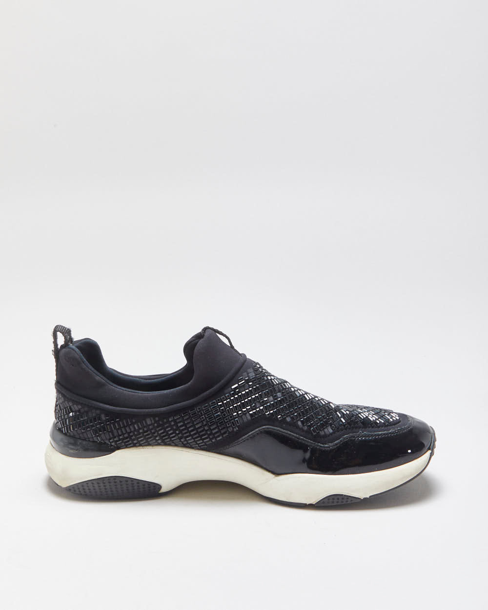 Salvatore Ferragamo Giolly Patent Leather Crystal Neoprene Slip-On Trainers - UK9