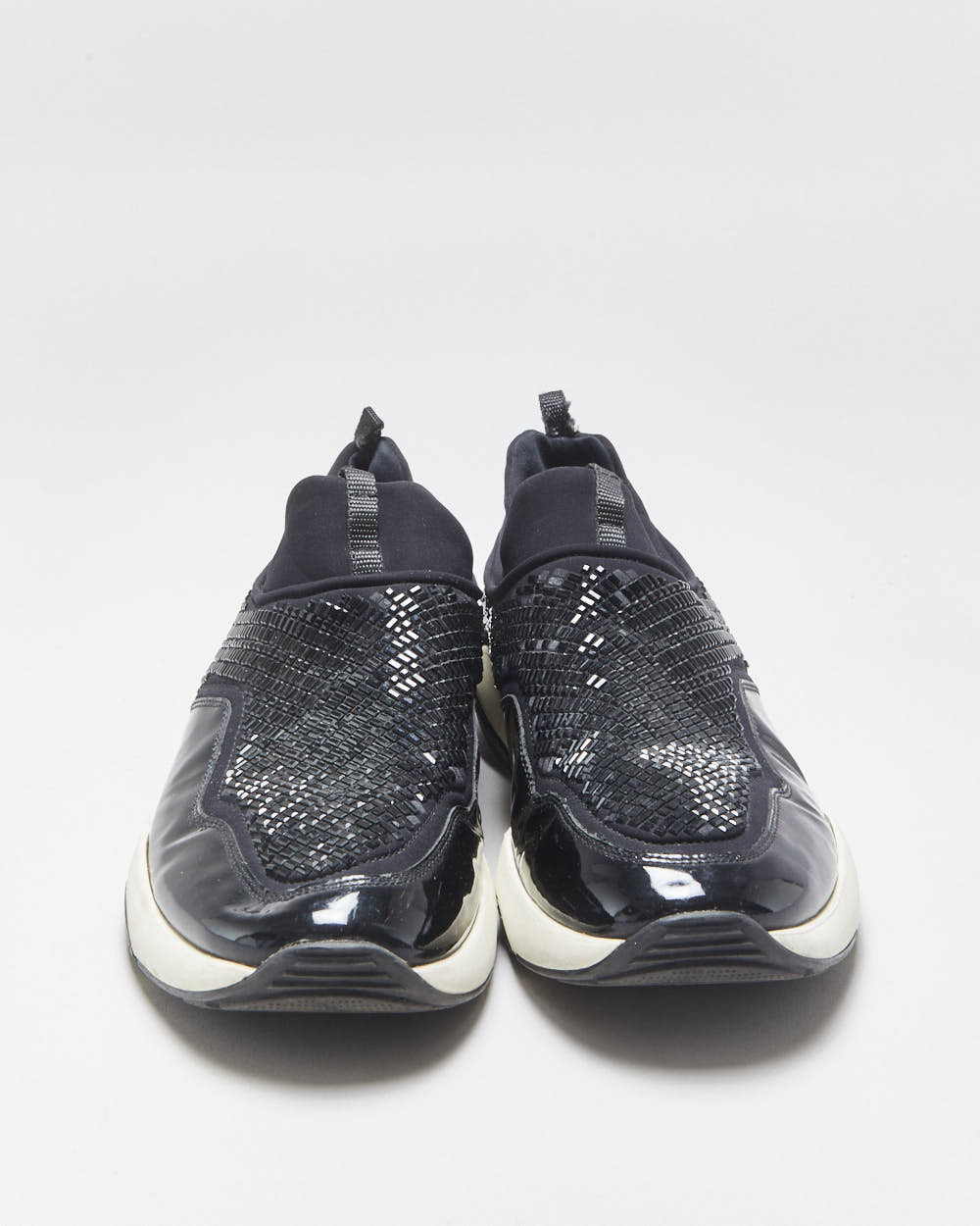 Salvatore Ferragamo Giolly Patent Leather Crystal Neoprene Slip-On Trainers - UK9