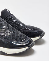 Salvatore Ferragamo Giolly Patent Leather Crystal Neoprene Slip-On Trainers - UK9