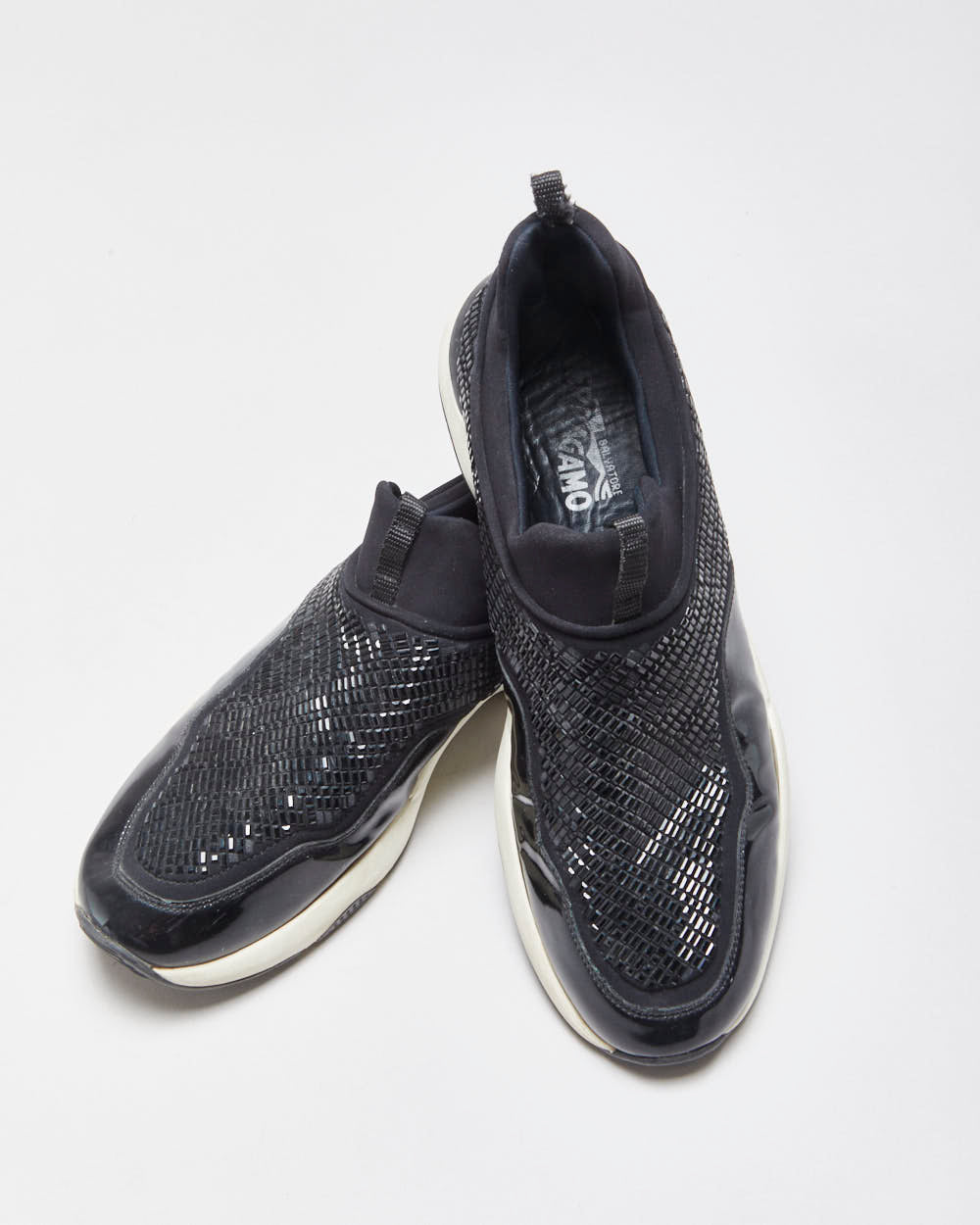 Salvatore Ferragamo Giolly Patent Leather Crystal Neoprene Slip-On Trainers - UK9