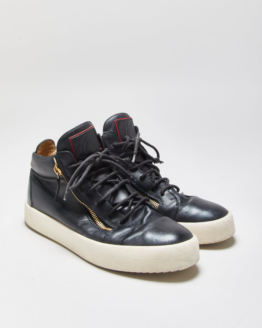 Guiseppe Zanotti Leather Double Zip Mid Top Coby Trainers - UK10