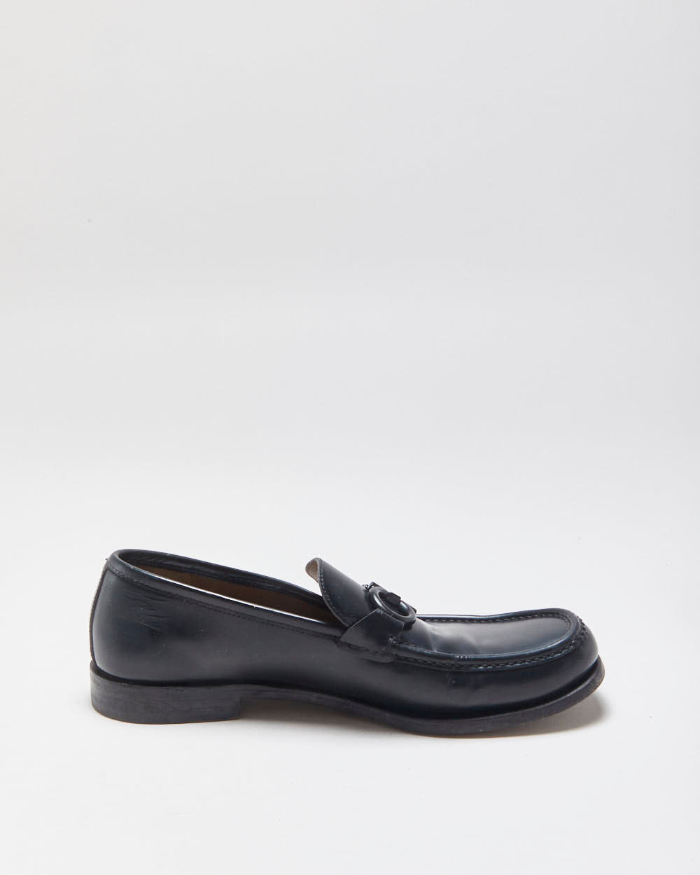Salvatore Ferragamo Black Gancini Leather Buckle Loafers - UK7.5