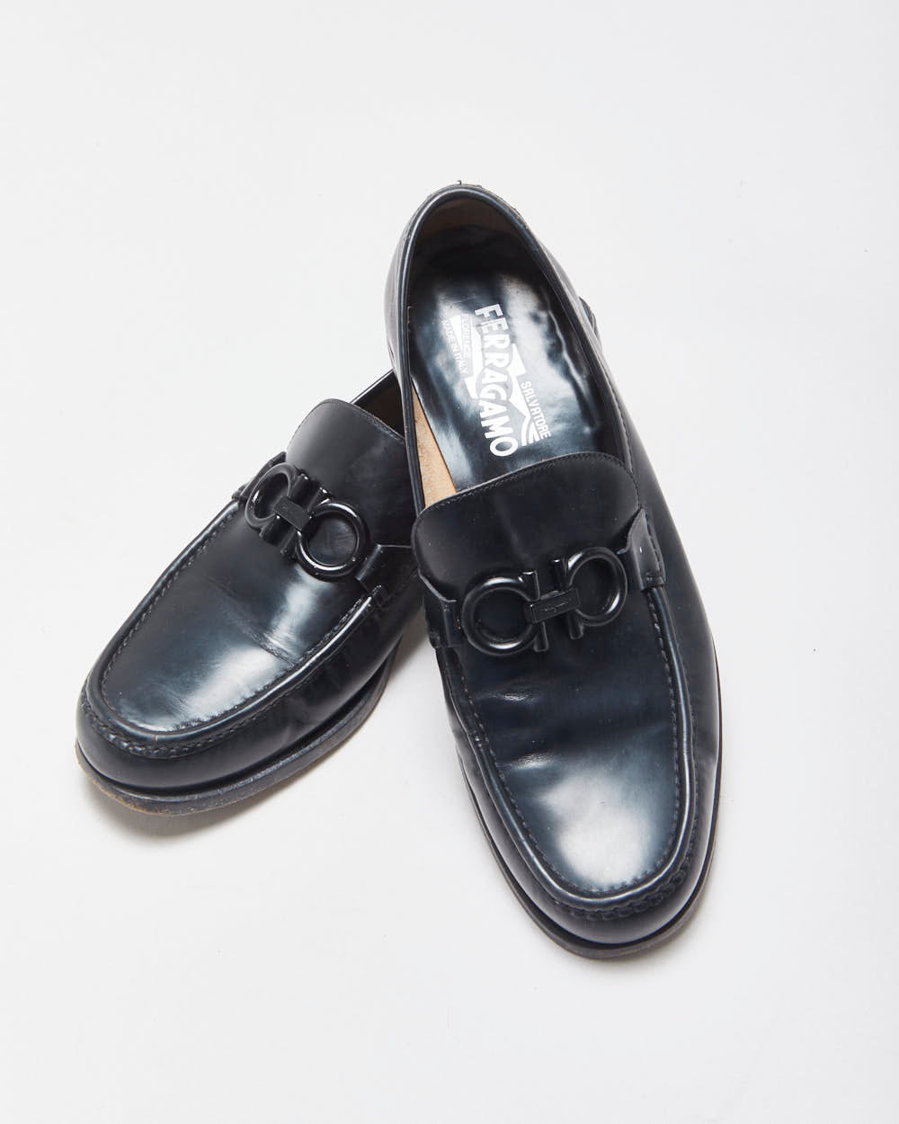Salvatore Ferragamo Black Gancini Leather Buckle Loafers - UK7.5