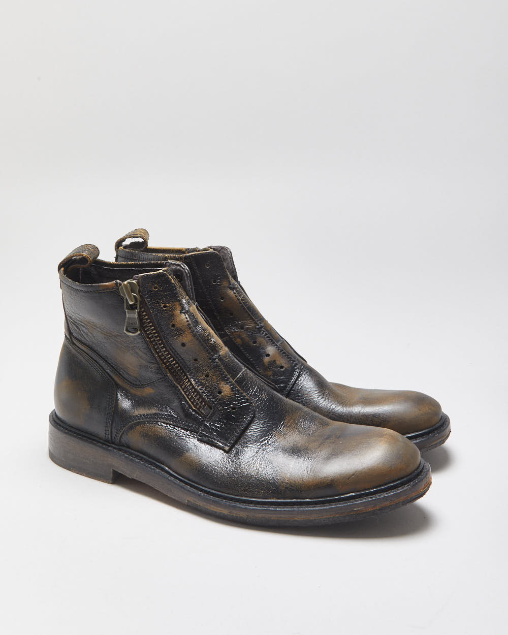 John Varatos U.S.A Laceless Leather Patina Biker Boots - UK7