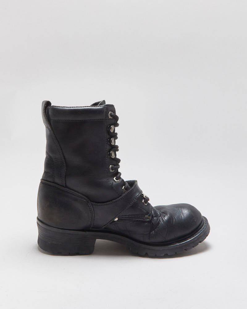 Vintage 1995 Harley Davidson Black Leather Buckle Biker Ankle Boots - UK8