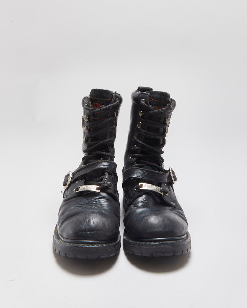Vintage 1995 Harley Davidson Black Leather Buckle Biker Ankle Boots - UK8