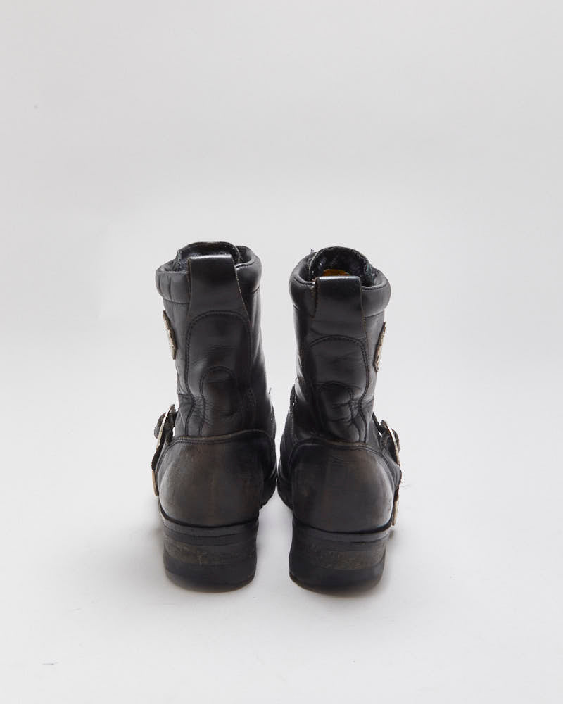 Vintage 1995 Harley Davidson Black Leather Buckle Biker Ankle Boots - UK8