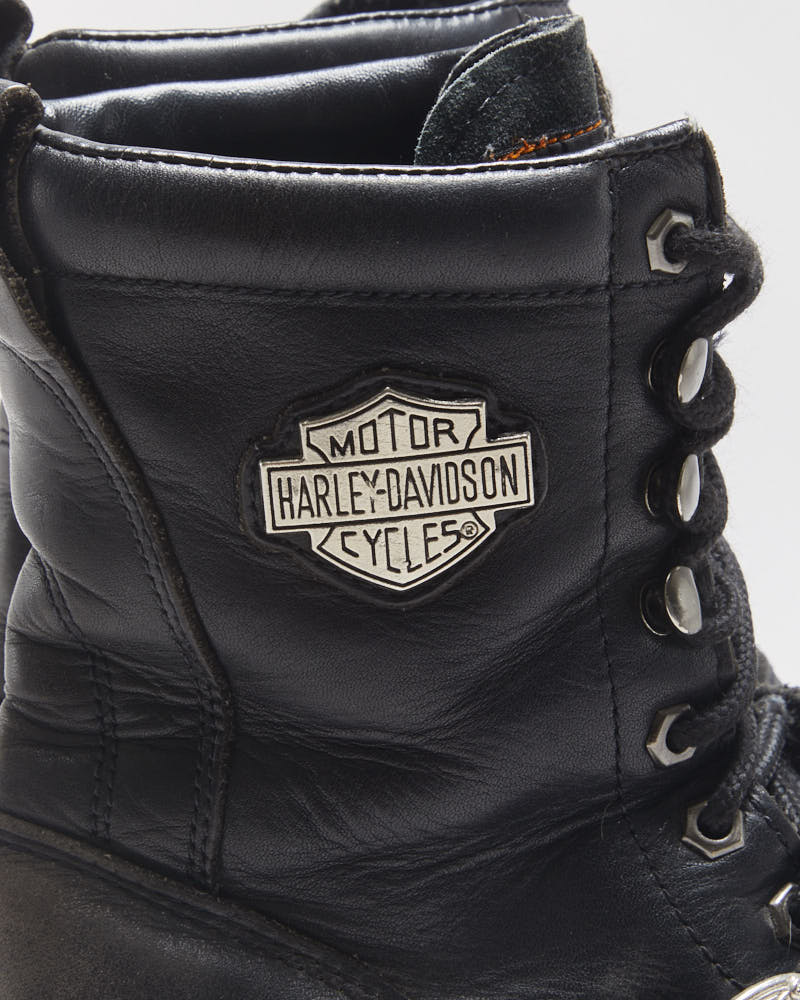 Vintage 1995 Harley Davidson Black Leather Buckle Biker Ankle Boots - UK8