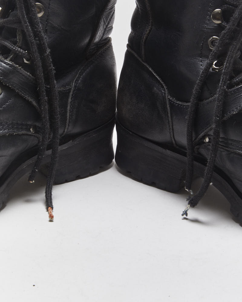 Vintage 1995 Harley Davidson Black Leather Buckle Biker Ankle Boots - UK8