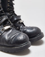 Vintage 1995 Harley Davidson Black Leather Buckle Biker Ankle Boots - UK8