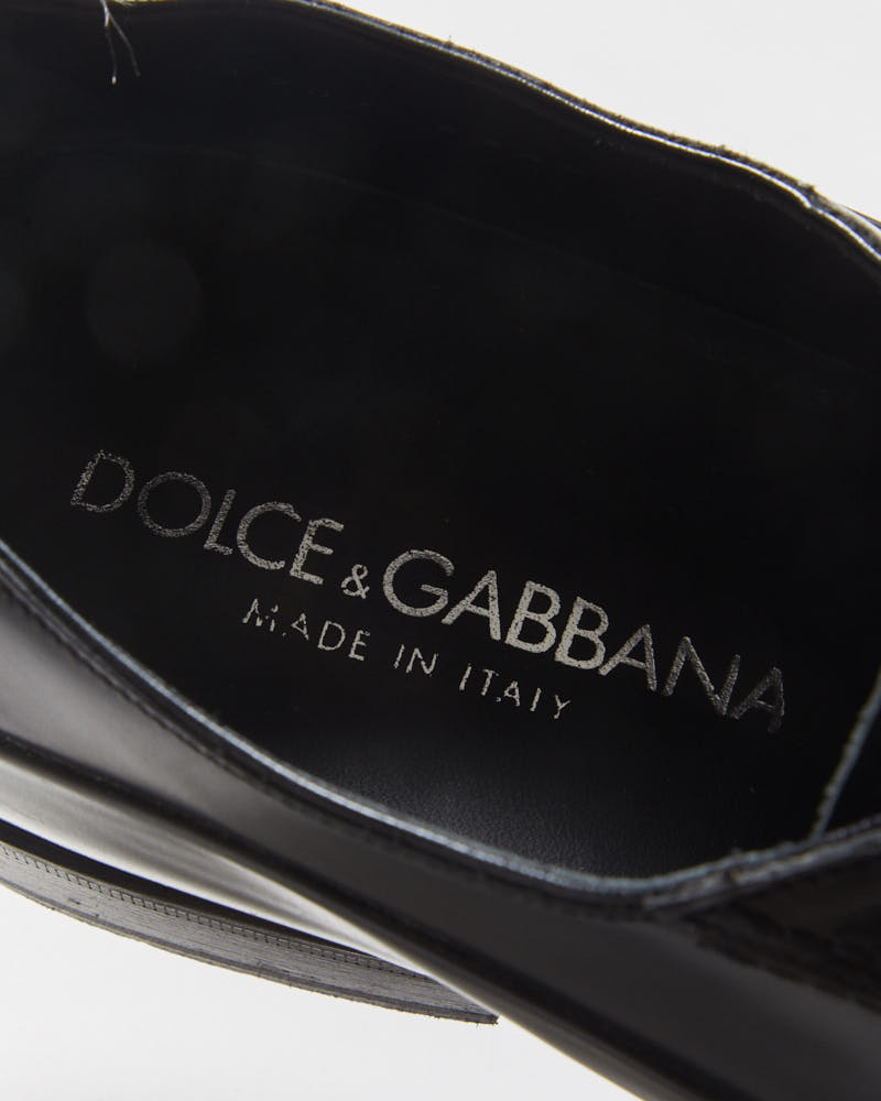 Vintage Dolce &amp; Gabbana Black Leather Pointed Toe Oxford Shoes - UK9