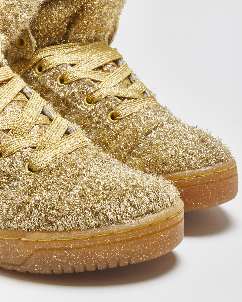 DS 2013 Adidas Originals Jeremy Scott JS Bear Gold Tinsel Trainers - UK5.5