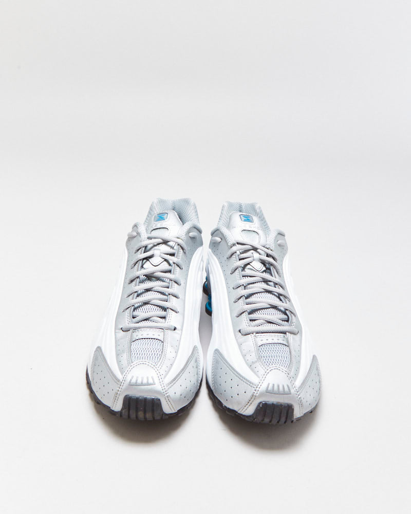 2024 Nike Shox R4 Metallic Silver/White/Blue Lagoon Trainers - UK11