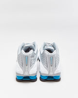 2024 Nike Shox R4 Metallic Silver/White/Blue Lagoon Trainers - UK11