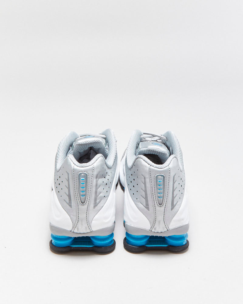 2024 Nike Shox R4 Metallic Silver/White/Blue Lagoon Trainers - UK11
