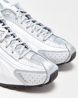 2024 Nike Shox R4 Metallic Silver/White/Blue Lagoon Trainers - UK11