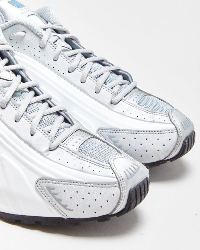 2024 Nike Shox R4 Metallic Silver/White/Blue Lagoon Trainers - UK11