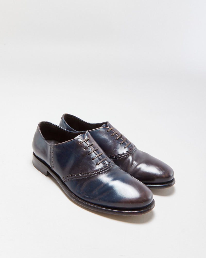 Vintage Salvatore Ferragamo Midnight Brown Leather Oxford Saddle Shoes - UK7