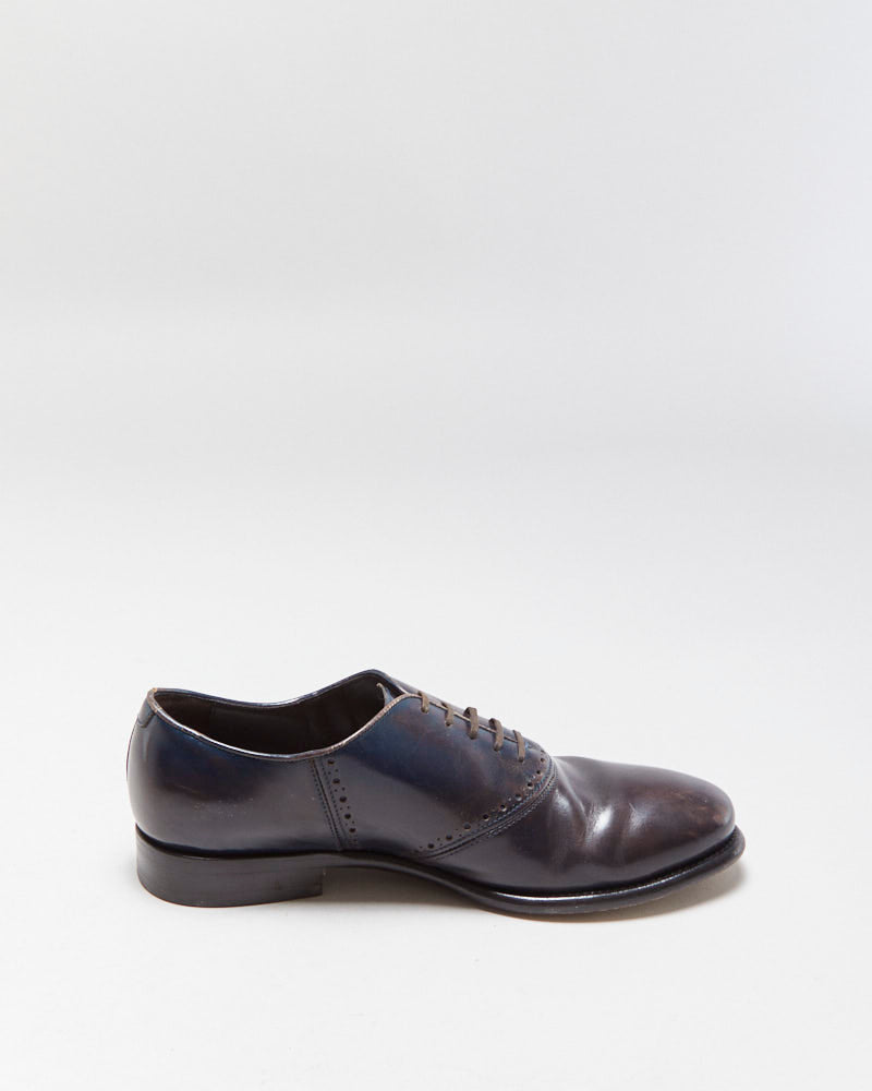 Vintage Salvatore Ferragamo Midnight Brown Leather Oxford Saddle Shoes - UK7