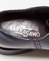 Vintage Salvatore Ferragamo Midnight Brown Leather Oxford Saddle Shoes - UK7